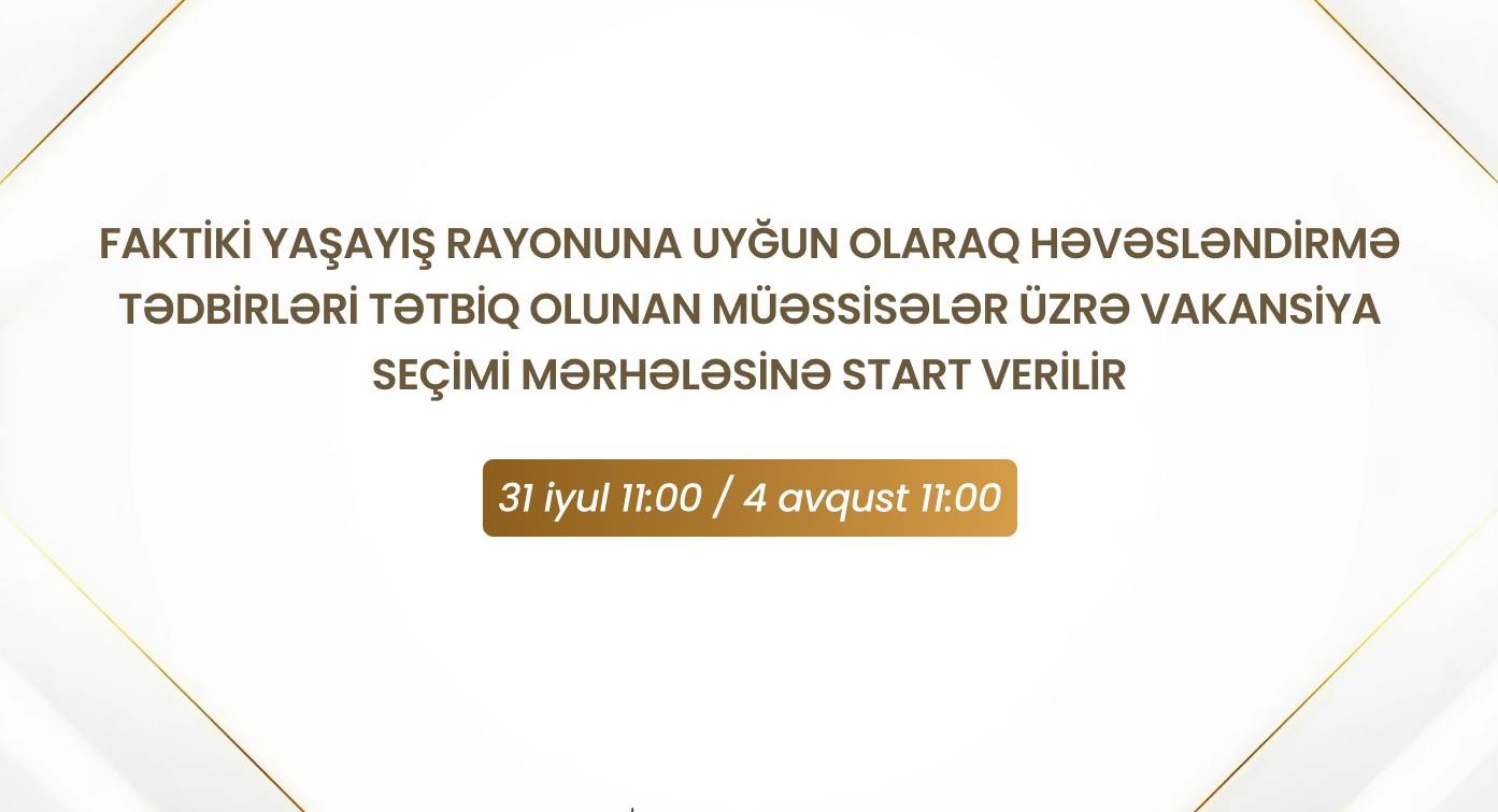 Həvəsləndirmə tədbirləri tətbiq olunan məktəblər üzrə vakansiya seçimi başlayır